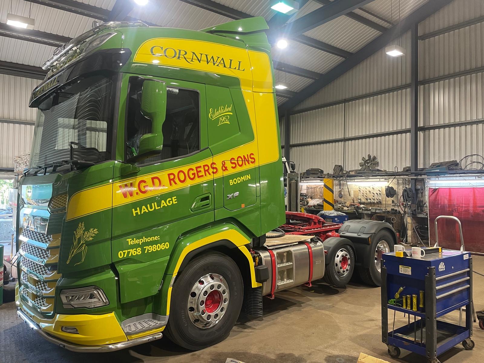 WGD Rogers Articulated tractor unit in Doublebois Car and Commercial workshop for service